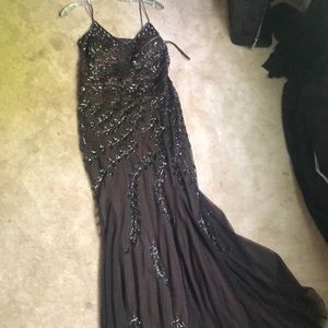 Brown long evening gown with gorgeous beading..